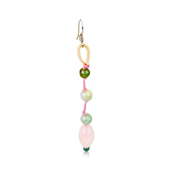 Cute and Casual Oblong Rose Quartz Gemstone Earrings - Picture 2 of 4